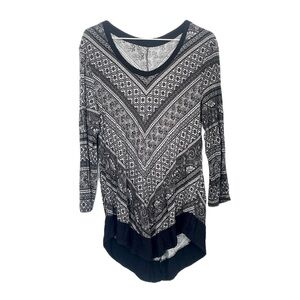 Croft & Barrow 3/4 sleeve floral geometric tunic black white gray size large